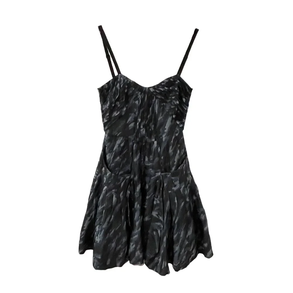 BCBGMaxAzria Silk Camo Mini Dress with Pockets Size XXS Blue Tulle Fit and Flare